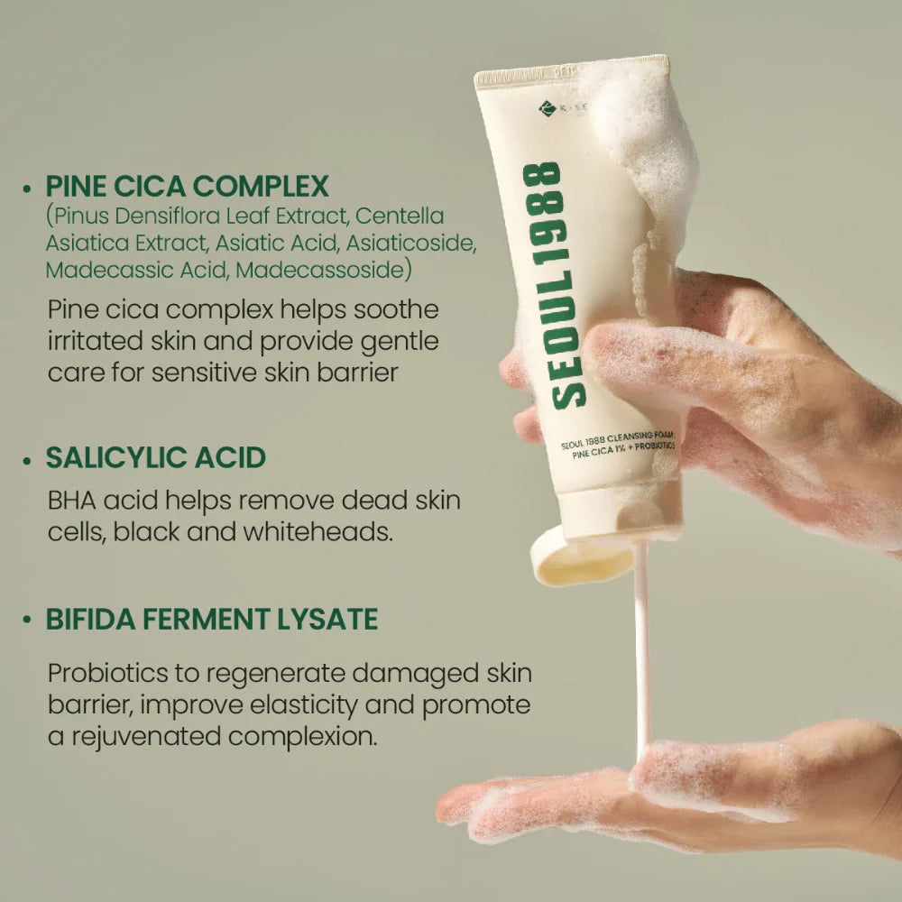 K-SECRET SEOUL 1988 - Cleansing Foam: Pine Cica 1% + Probiotics (150 ml)